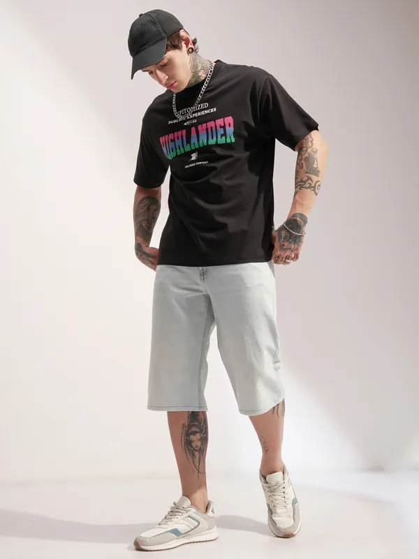 Highlander Men Black Printed Round Neck T-Shirt