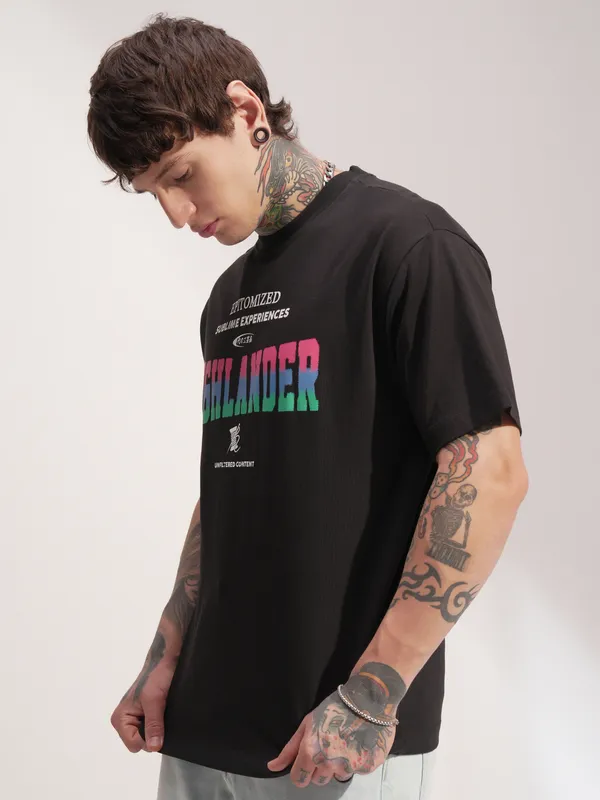 Highlander Men Black Printed Round Neck T-Shirt