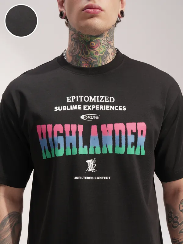 Highlander Men Black Printed Round Neck T-Shirt