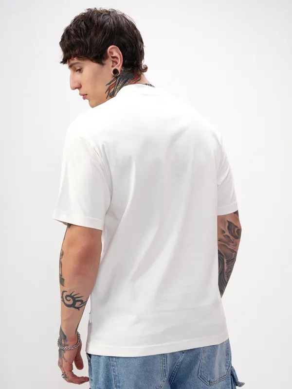 Highlander Men White Printed Round Neck T-Shirt