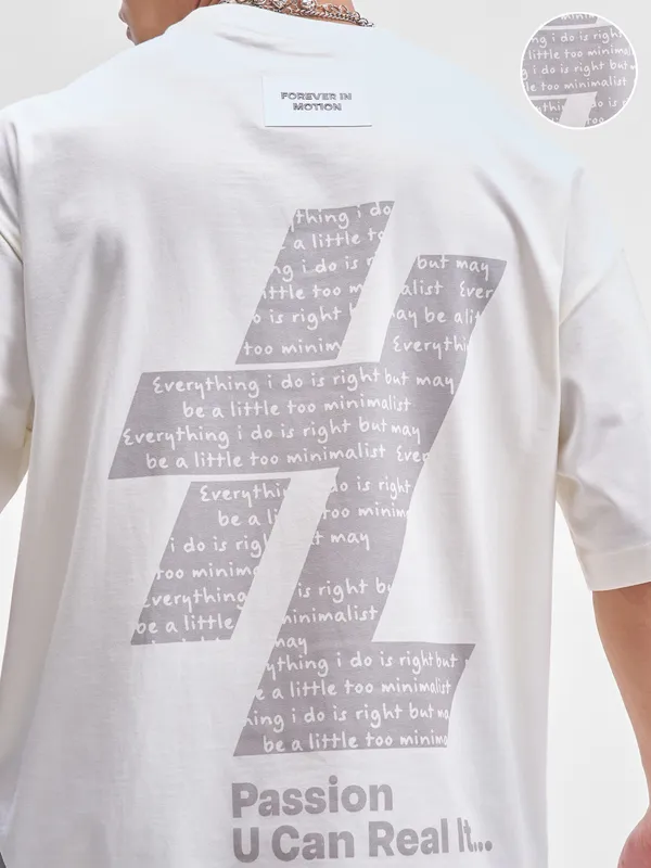 Highlander Men Off White Printed Round Neck Oversized Fit T-Shirt