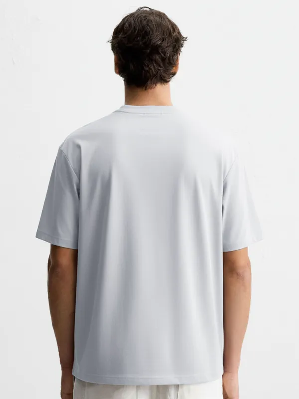 Highlander Men Grey Printed Round Neck Oversized Fit T-Shirt