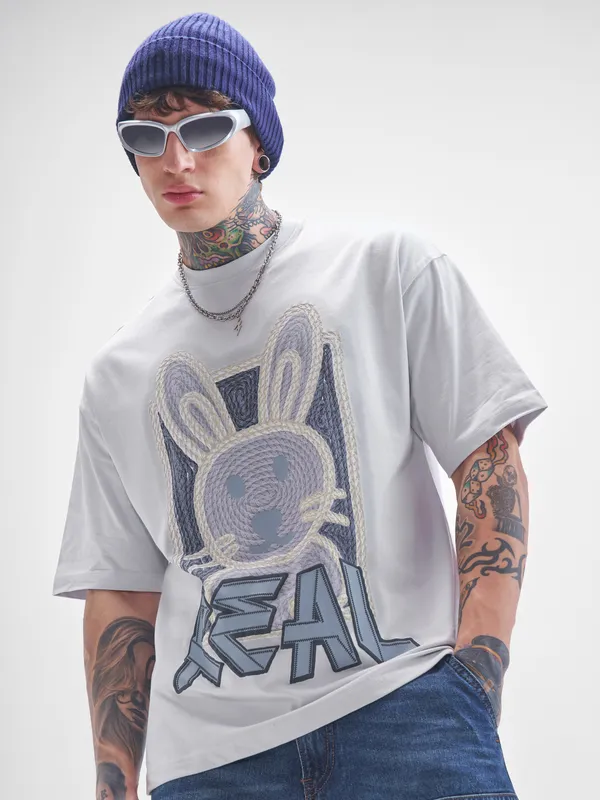 Men Printed Round Neck Oversized Fit T-Shirt