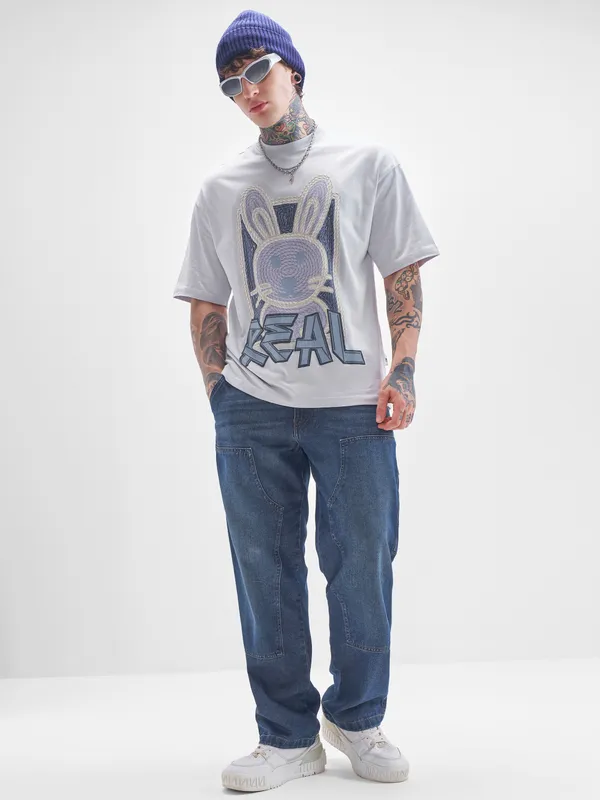 Men Printed Round Neck Oversized Fit T-Shirt