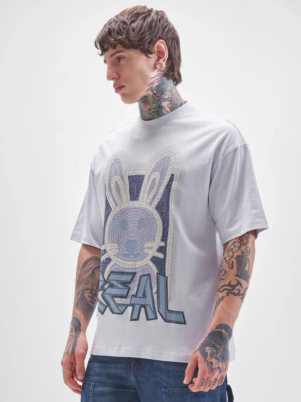 Men Printed Round Neck Oversized Fit T-Shirt