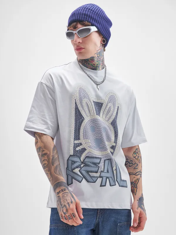 Men Printed Round Neck Oversized Fit T-Shirt