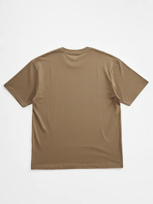 Highlander Men Khaki Printed Round Neck Oversized Fit T-Shirt