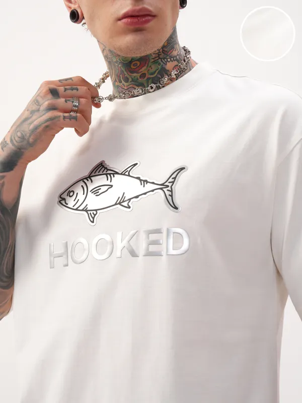 Highlander Men Off White Printed Round Neck Oversized Fit T-Shirt