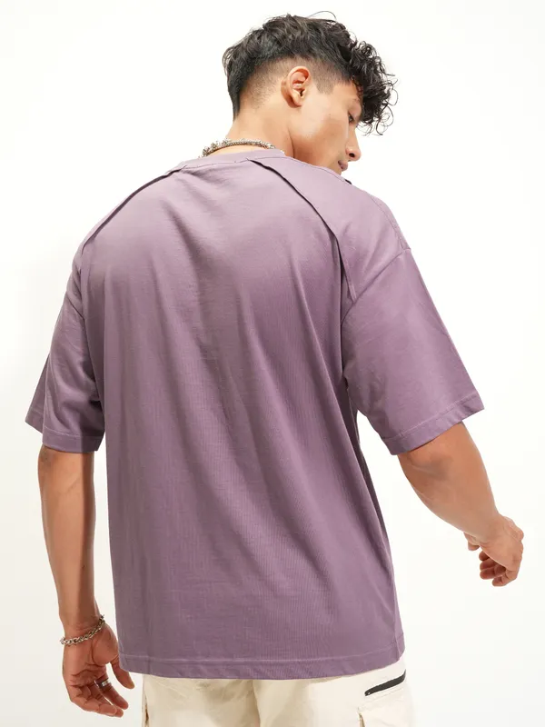 Highlander Men Lavender Printed Round Neck Oversized Fit T-Shirt