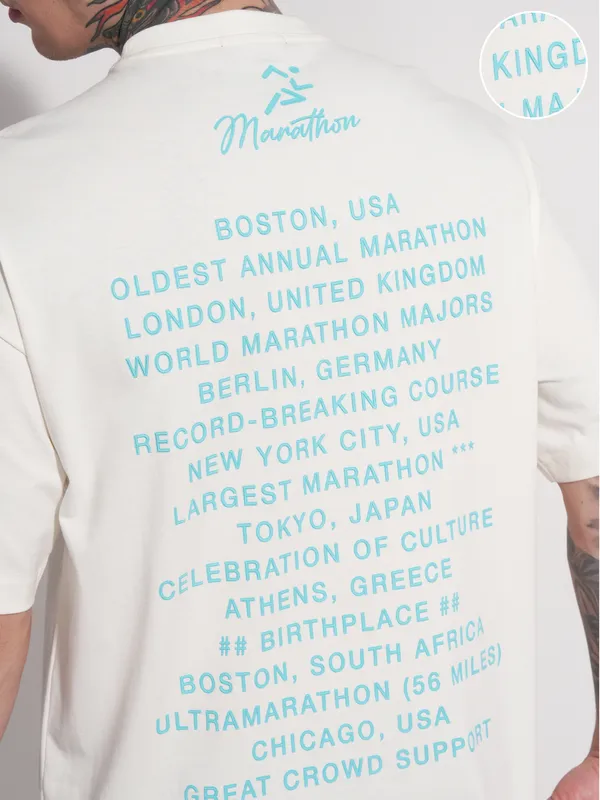 Highlander Men Off White Printed Round Neck Oversized Fit T-Shirt