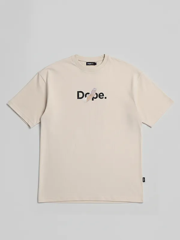 Highlander Men Beige Printed Round Neck Oversized Fit T-Shirt