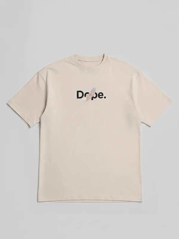 Highlander Men Beige Printed Round Neck Oversized Fit T-Shirt