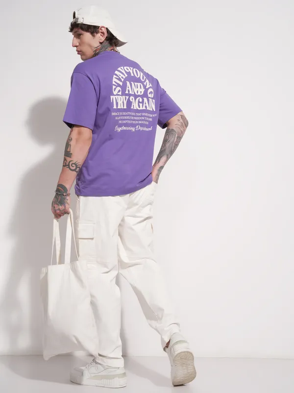 Highlander Men Purple Printed Round Neck T-Shirt