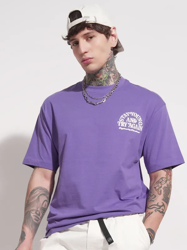 Highlander Men Purple Printed Round Neck T-Shirt