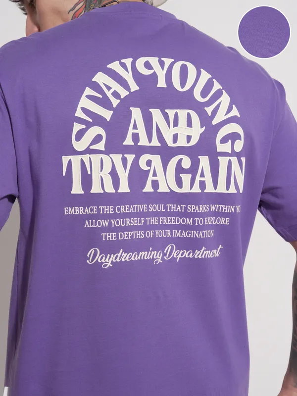 Highlander Men Purple Printed Round Neck T-Shirt
