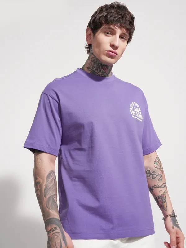 Highlander Men Purple Printed Round Neck T-Shirt