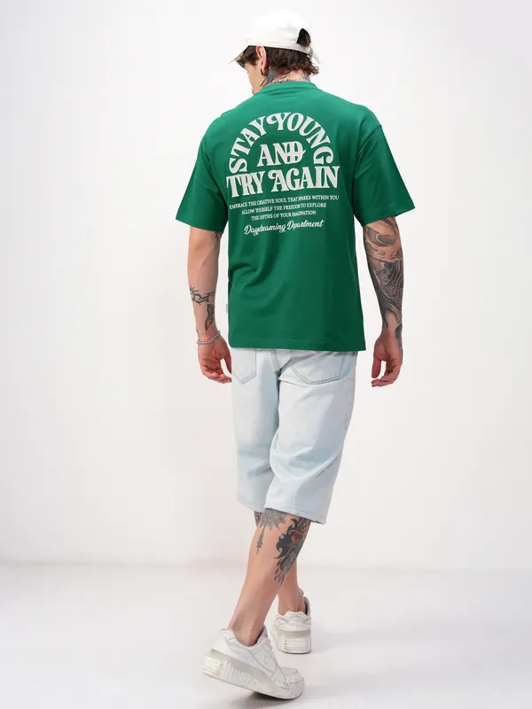 Highlander Men Green Printed Round Neck T-Shirt