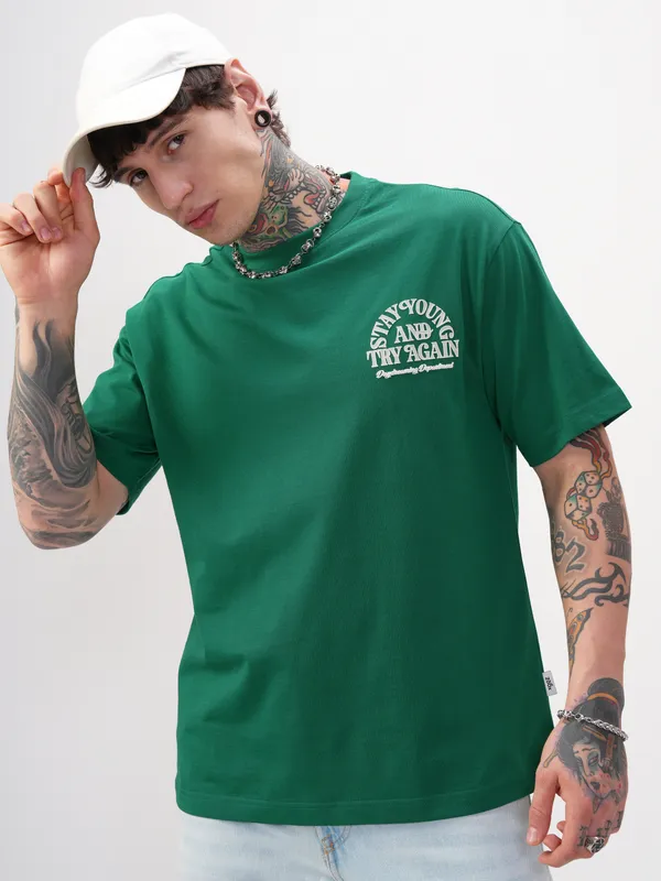 Highlander Men Green Printed Round Neck T-Shirt