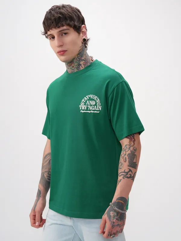 Highlander Men Green Printed Round Neck T-Shirt