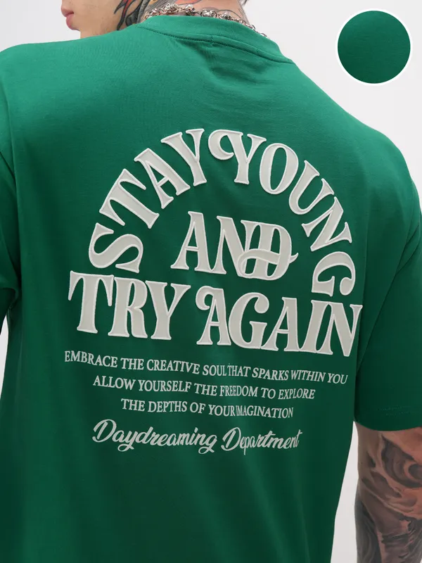 Highlander Men Green Printed Round Neck T-Shirt