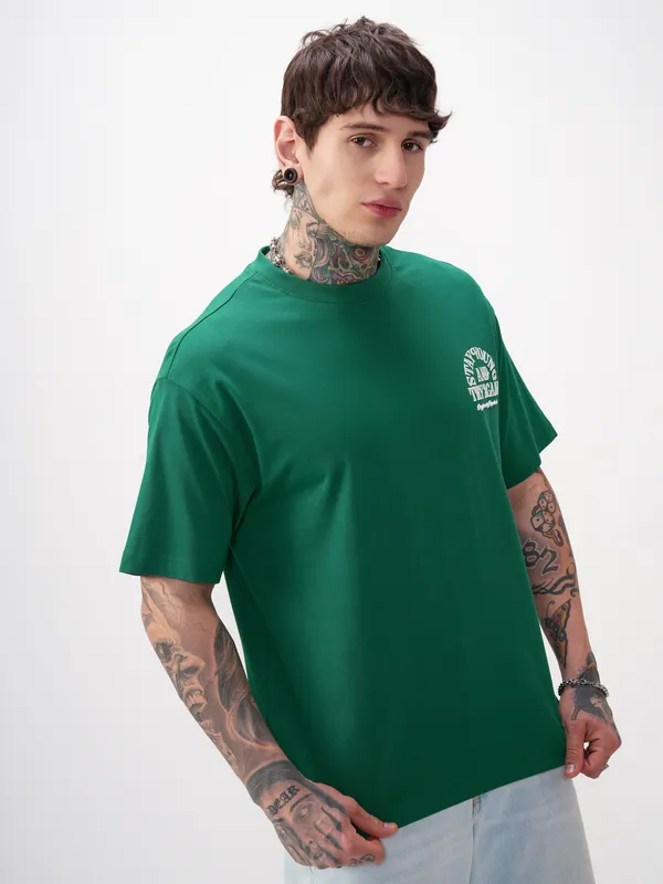 Highlander Men Green Printed Round Neck T-Shirt