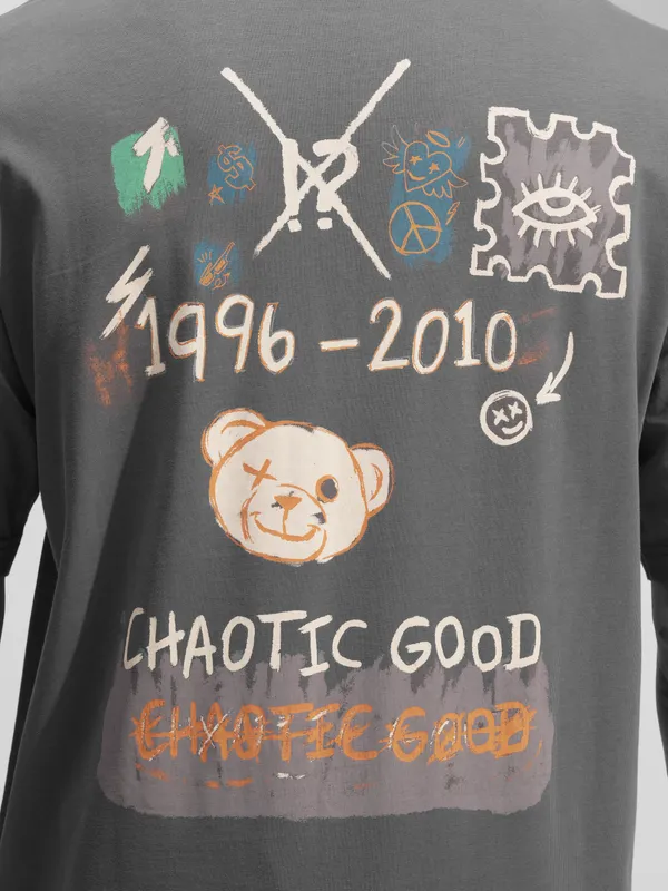 Highlander Men Grey Printed Round Neck Oversized Fit T-Shirt