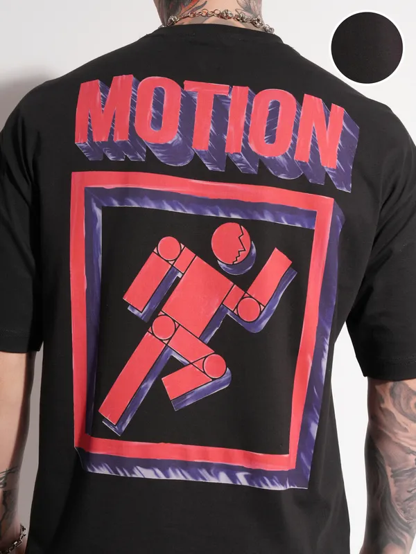 Highlander Men Black Printed Round Neck Oversized Fit T-Shirt