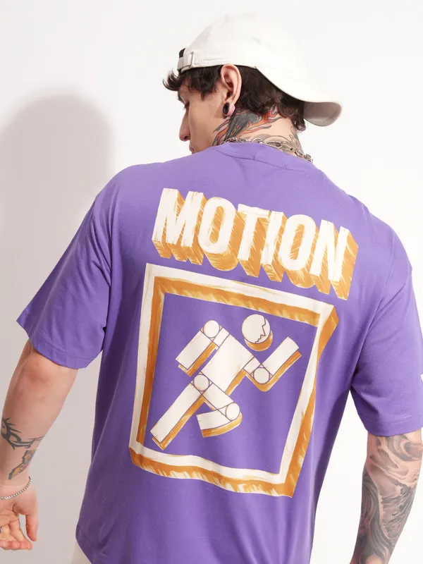 Highlander Men Purple Printed Round Neck Oversized Fit T-Shirt