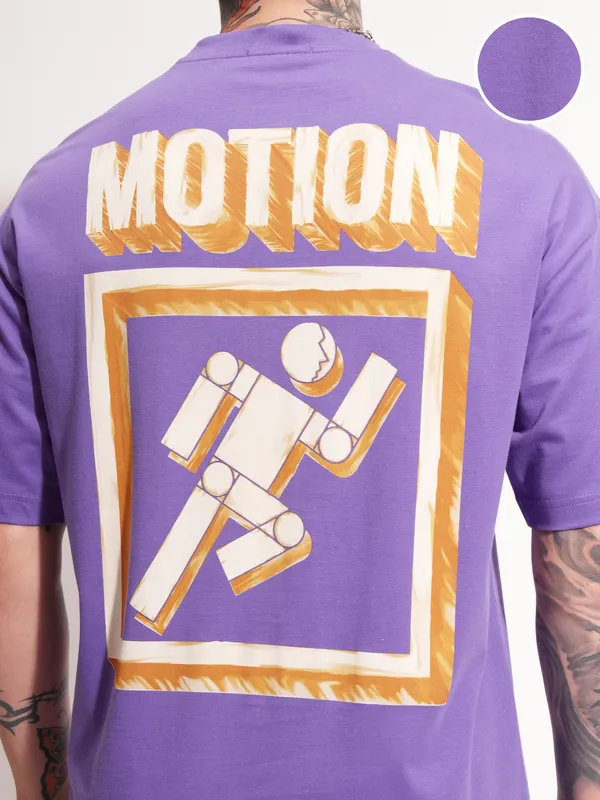 Highlander Men Purple Printed Round Neck Oversized Fit T-Shirt