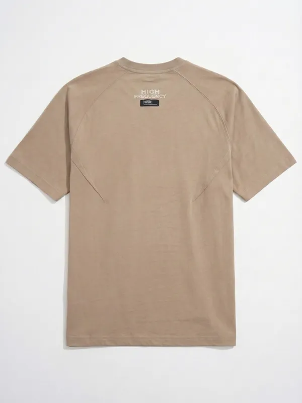 Highlander Men Tan Printed Round Neck Oversized Fit T-Shirt