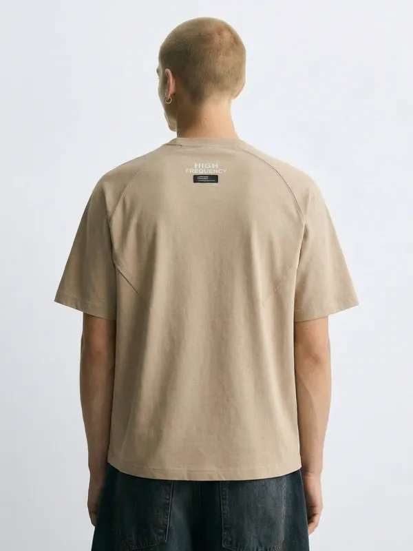 Highlander Men Tan Printed Round Neck Oversized Fit T-Shirt