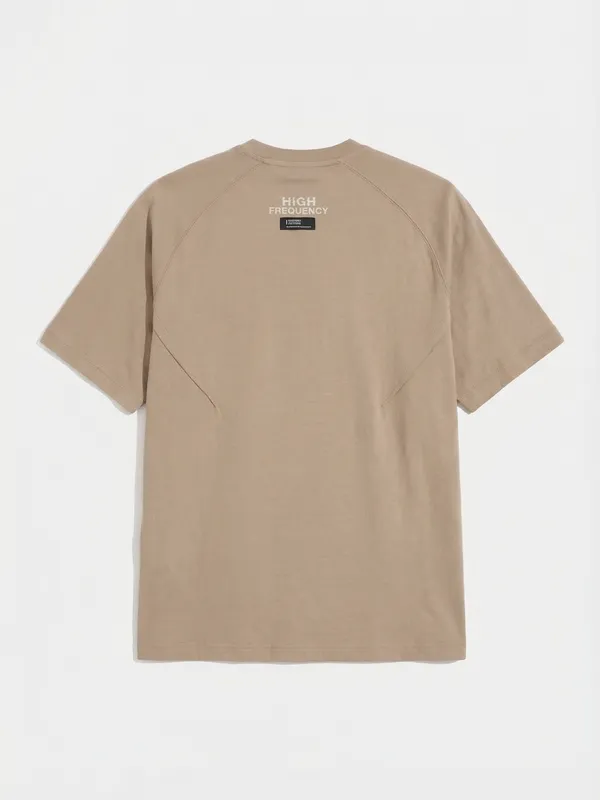 Highlander Men Tan Printed Round Neck Oversized Fit T-Shirt