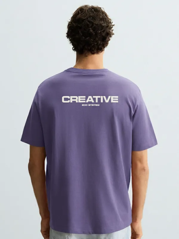 Highlander Men Purple Printed Round Neck Oversized Fit T-Shirt