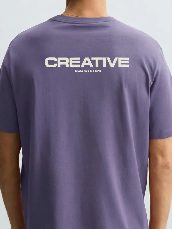 Highlander Men Purple Printed Round Neck Oversized Fit T-Shirt