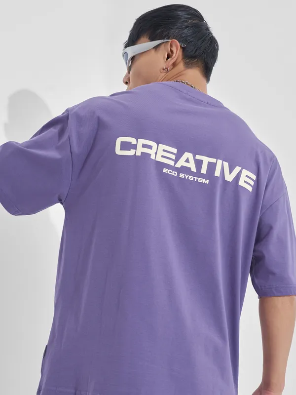Highlander Men Purple Printed Round Neck Oversized Fit T-Shirt