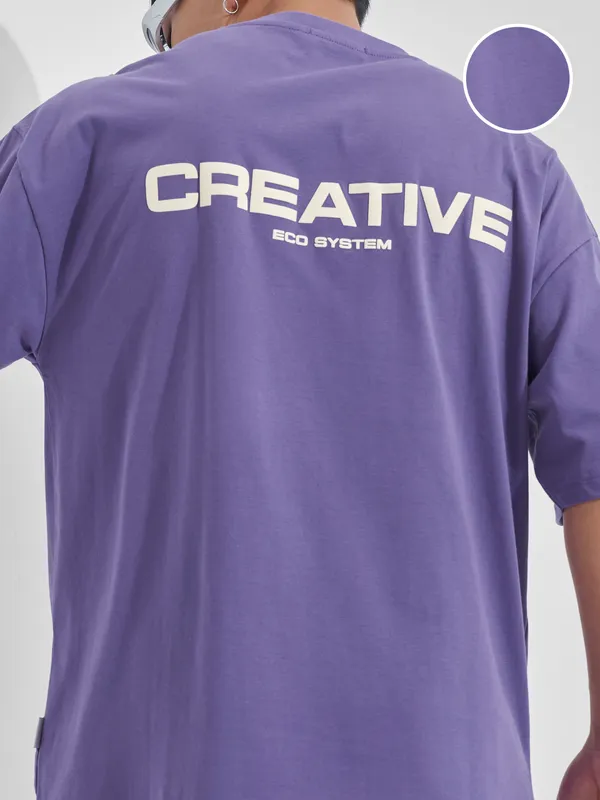 Highlander Men Purple Printed Round Neck Oversized Fit T-Shirt
