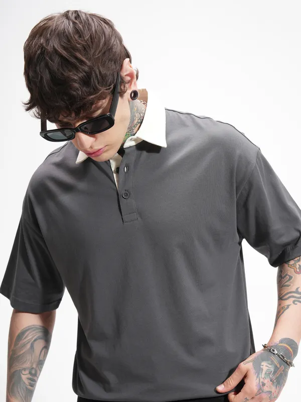 Solid Polo Collar T-Shirt