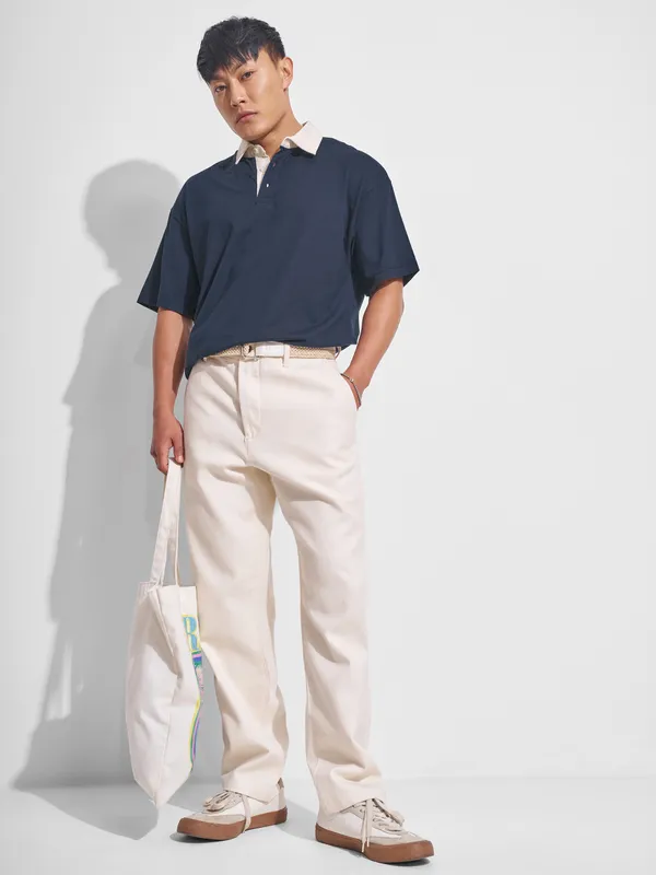 Highlander Men Navy Blue Solid Polo Collar T-Shirt