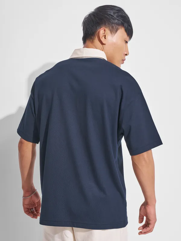 Highlander Men Navy Blue Solid Polo Collar T-Shirt