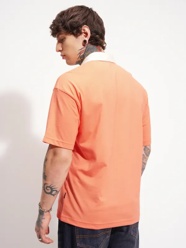 Highlander Men Coral Solid Polo Collar T-Shirt