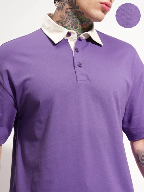 Highlander Men Purple Solid Polo Collar T-Shirt