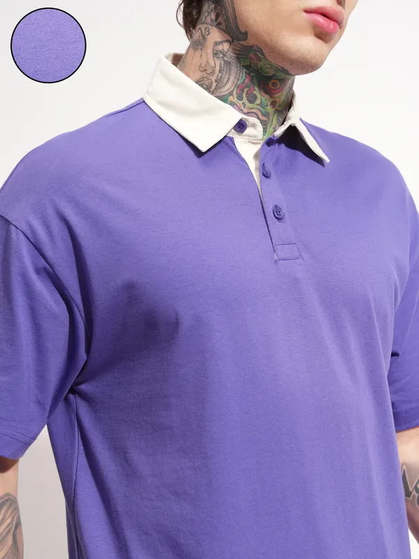 Highlander Men Purple Solid Polo Collar T-Shirt