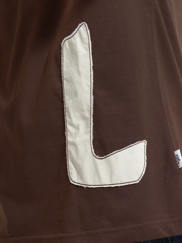 Highlander Men Brown Printed Round Neck Oversized Fit T-Shirt