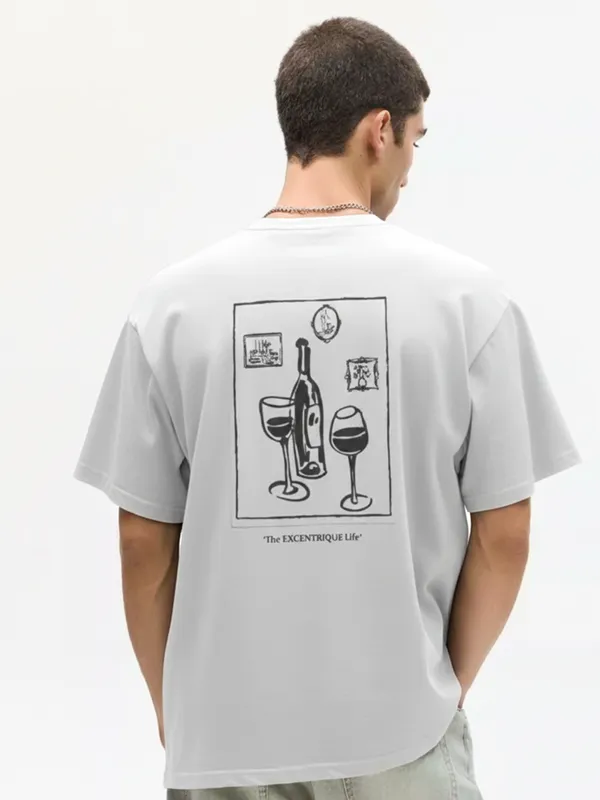 Highlander Men White Printed Round Neck Oversized Fit T-Shirt