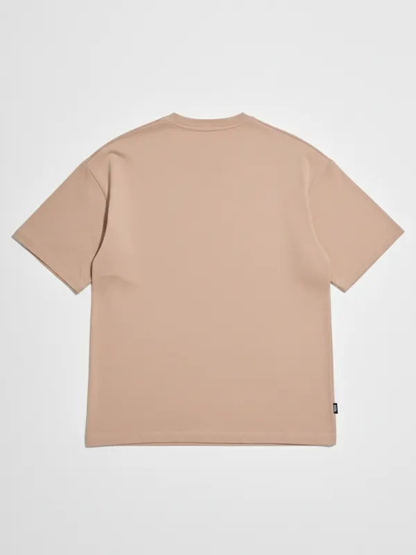 Highlander Men Beige Printed Round Neck Oversized Fit T-Shirt