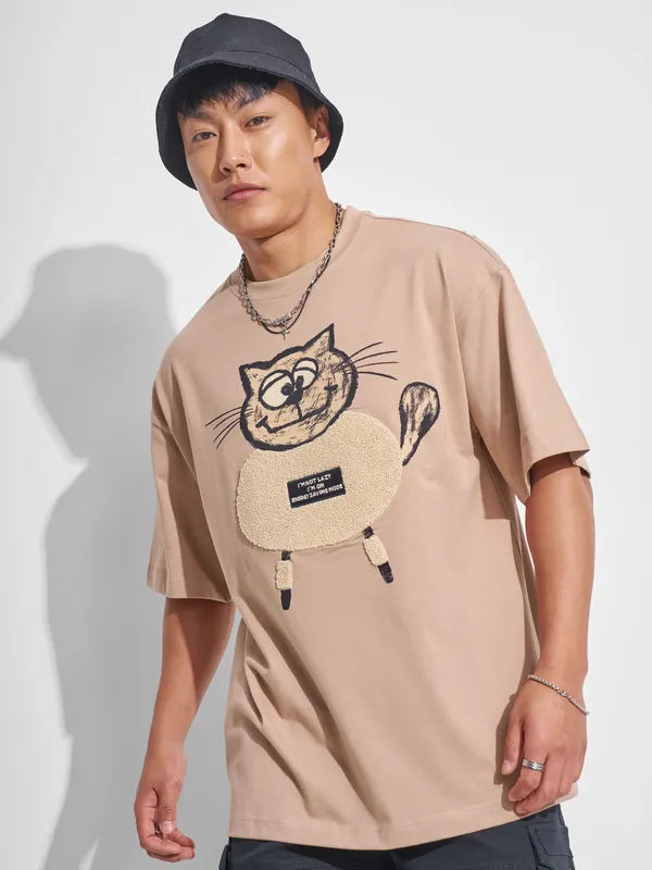 Men Printed Round Neck Oversized Fit T-Shirt