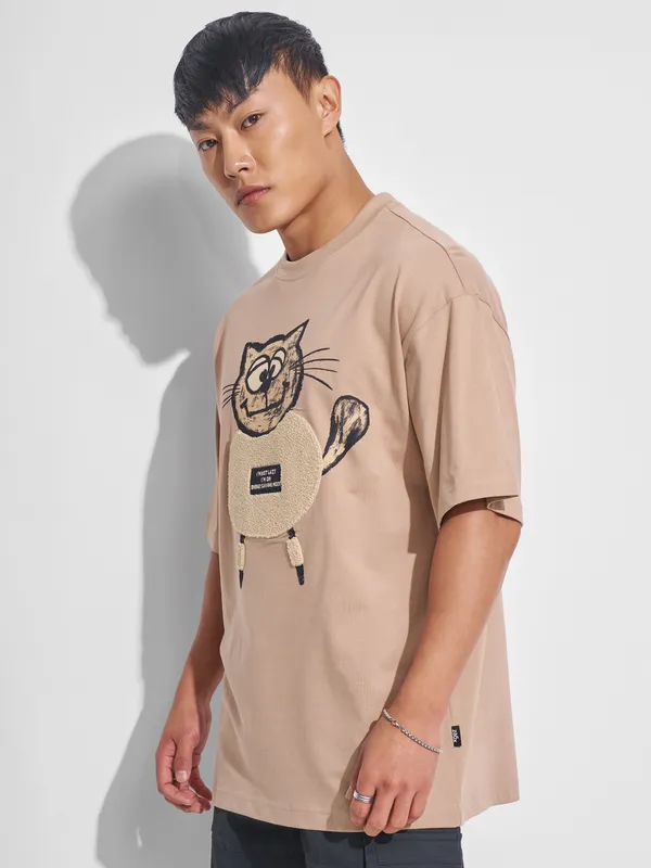 Men Printed Round Neck Oversized Fit T-Shirt