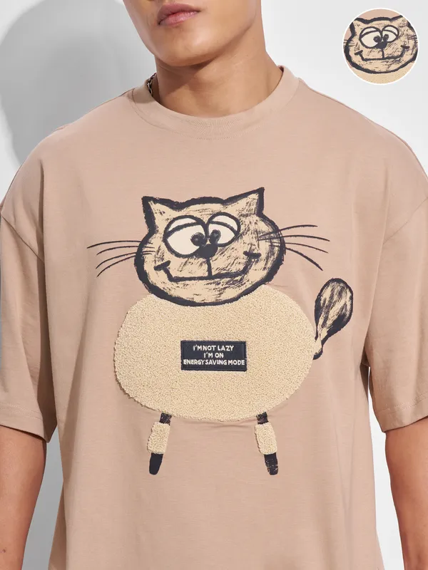 Men Printed Round Neck Oversized Fit T-Shirt