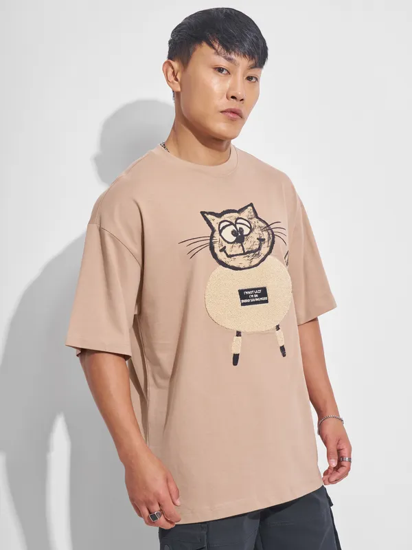 Men Printed Round Neck Oversized Fit T-Shirt