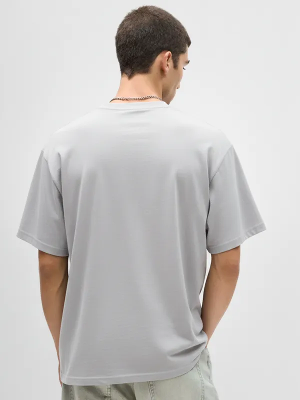Highlander Men Grey Printed Round Neck Oversized Fit T-Shirt